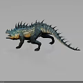 Spiked Creature Character In Walking Stance With Teal And Orange Scales 3D Render