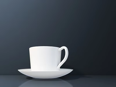 Simple Elegant White Cup with Saucer Placed on Dark Background Surface 3d model