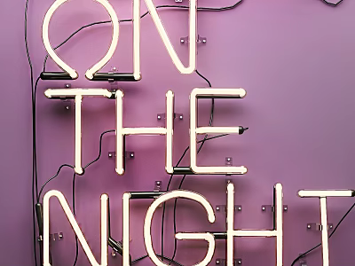 Bright Neon Decorative Light Displaying ON THE NIGHT on Purple Wall for Home Decor 3d model
