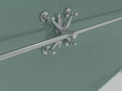 Durable Metal Connector on Green Surface with Stainless Steel Bolts and Rod 3d model