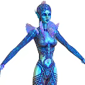 Blue Elven Mythical Creature With Intricate Body Patterns And Winged Shoulders