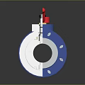 Industrial Ball Valve With Blue Flange Silver Body And Red Handle