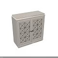 Light Colored Double Door Shoe Cabinet Featuring Geometric Pattern And Decorative Trim