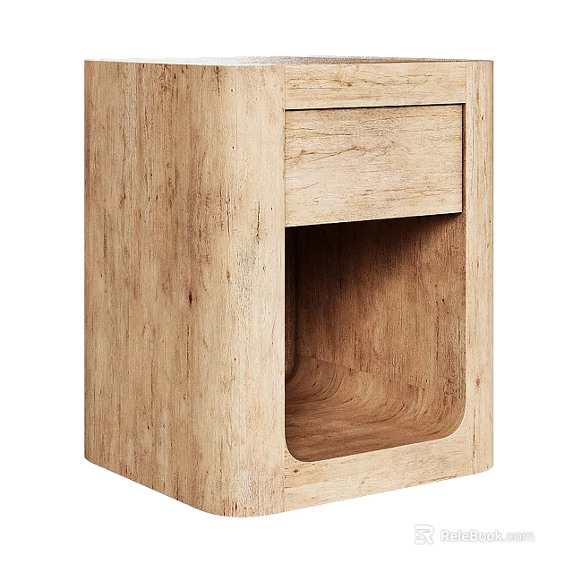 Natural Wooden Bedside Table With Single Drawer And Open Lower Storage 3d model