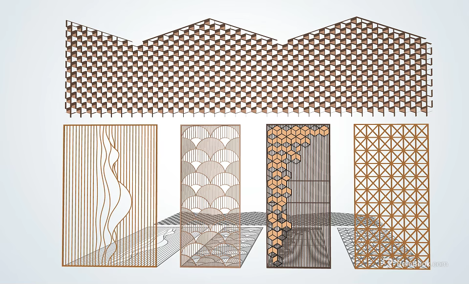 Stylish Decorative Room Dividers With Various Artistic And Geometric Patterns 3d model