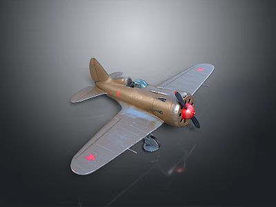 Vintage Airplane Model With Brown Fuselage Silver Wings Red Propeller And Red Star Emblems 3d model