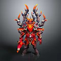 Fiery Mythical Warrior Character With Spiked Horns Flaming Armor And Red Orange Details