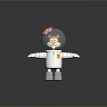 Cartoon Game Movie Character Wearing White Spacesuit Transparent Helmet Pink Flower Yellow Face Arms Outstretched