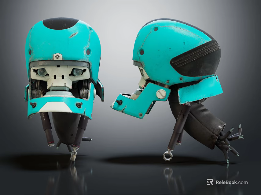 Two Blue Helmeted Mechanical Creatures With Skull Faces Black Parts And Metal Legs 3d model 