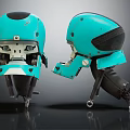 Two Blue Helmeted Mechanical Creatures With Skull Faces Black Parts And Metal Legs