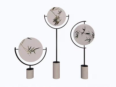 Minimalist Decorative Ornament Set With Circular Bamboo Pattern Black Stand And Cylindrical Base 3d model