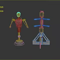 Game And Movie Robot Characters With Red Orange Torsos Silver Limbs And Unique Bases