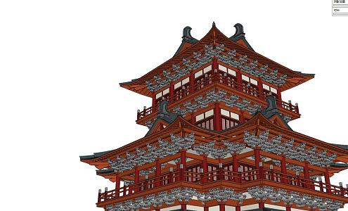 Chinese-style Tower Building Attic in Han and Tang Dynasties 3d model