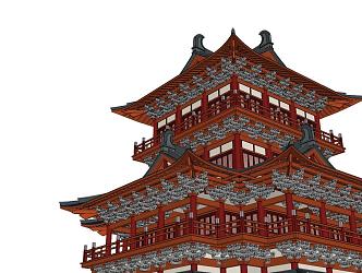 Chinese-style Tower Building Attic in Han and Tang Dynasties 3d model