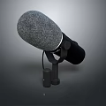 Professional Electronic Studio Microphone With Gray Windscreen Black Body And Stand 3d model