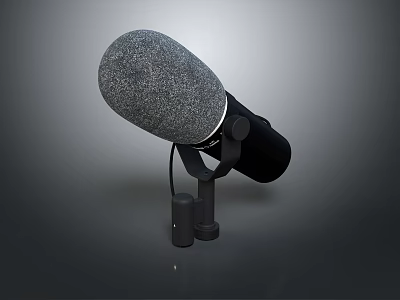 Professional Electronic Studio Microphone With Gray Windscreen Black Body And Stand 3d model