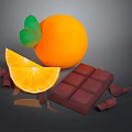 Fresh Orange With Sliced Segment Dark Chocolate Block And Curls 3d model