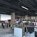 Spacious Modern Public Office Space With Desks Computers Office Chairs Large Windows And Ceiling Lights 3d model