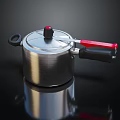 Stainless Steel Household Saucepan With Silver Body Red Handle And Secure Lid