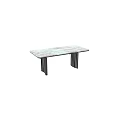 Modern Rectangular Dining Table With Blue Tone Marble Top And Fluted Black Metal Legs