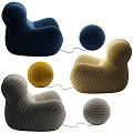 Yellow And White Striped Bean Bag Chair With Round Yellow Ottoman