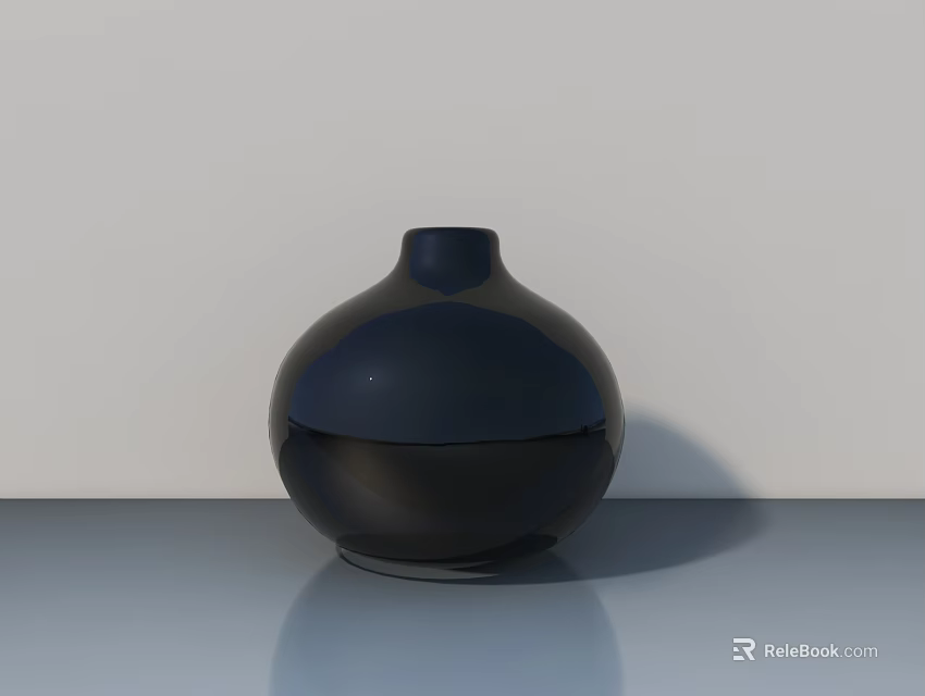 Black Ceramic Vase With Rounded Shape Smooth Surface On Gray Countertop And Light Gray Background 3d model