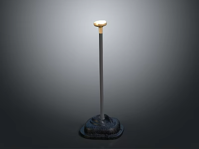 Sturdy Standing Equipment With Textured Black Base Black Pole And Golden Round Top 3d model
