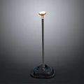 Sturdy Standing Equipment With Textured Black Base Black Pole And Golden Round Top