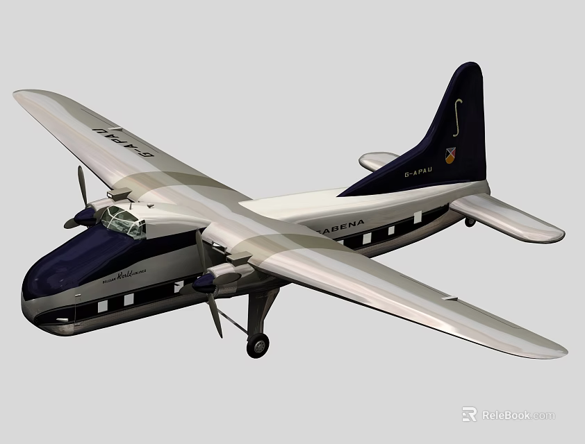 Vintage Blue And White Airplane Model Featuring Double Propeller And Wing Structure 3d model 