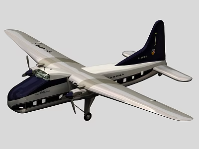 Vintage Blue And White Airplane Model Featuring Double Propeller And Wing Structure 3d model