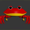 Red Cartoon Crab Character With Yellow Claws On Shiny Black Surface