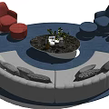 Curved Gray Sofa Coffee Table Set Featuring Round Table Red Blue Accent Chairs Blue Rug 3d model