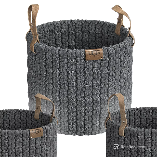 Gray Knitted Storage Baskets with Leather Handles UGG Label Set of Three 3d model