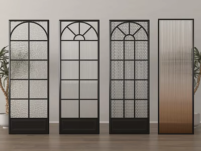 Stylish Interior Room Dividers With Metal Frames Glass Panels And Diverse Patterns 3d model
