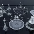 Multiple Different Style Fountains Featuring Artistic Water Sprays And Decorative Ornamental Structures