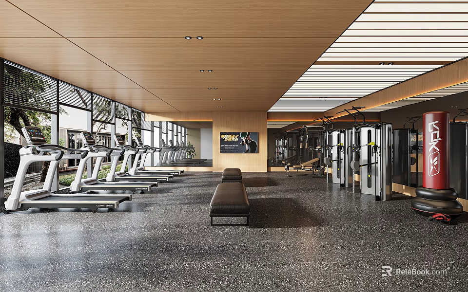 Modern Fitness Gym With Treadmills Strength Training Equipment And Spacious Workout Space 3d model 