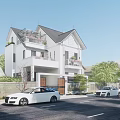 Modern Single Family House Exterior Design With Balcony Garage And Front Yard Trees