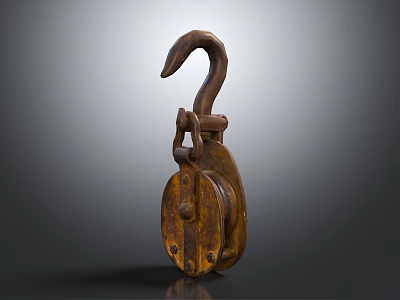 Old Rusty Metal Pulley With Hook And Wheel Vintage Mechanical Tool 3d model