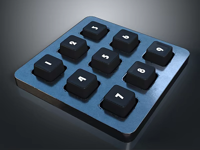 Modern Electronic Numeric Keypad With Black Keys And Blue Metallic Base Design Layout 3d model