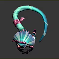 Game Movie Character with Blue Pink Hair Pink Head Accessories Green Black Outfit Long Tail and Boots
