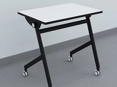 White Tabletop Folding Table With Black Frame And Rolling Wheels 3d model