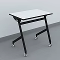 White Tabletop Folding Table With Black Frame And Rolling Wheels 3d model