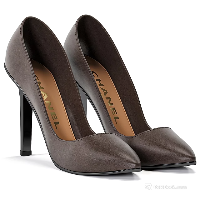 Chanel Brown Leather High Heels With Pointed Toe And Stiletto Heel 3d model 