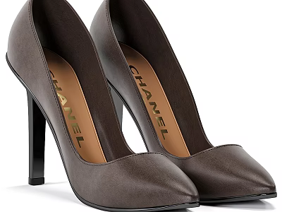 Chanel Brown Leather High Heels With Pointed Toe And Stiletto Heel 3d model