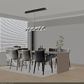 Modern Dining Table Set Featuring Gray Chairs Pendant Lights Window And Green Plant 3d model