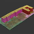Vintage Multi Story Building Complex Architectural Model With Yellow Brown Facades And Textured Ground