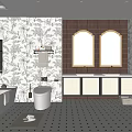 Modern Bathroom Interior Design With Double Vanity Mirrors Bathtub And Patterned Wall Tiles