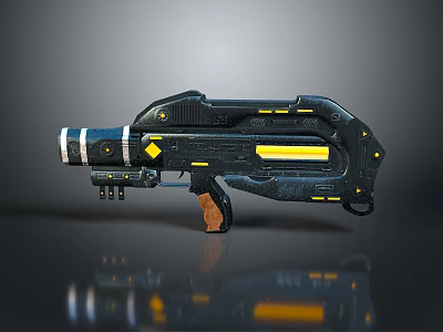 Futuristic Sci Fi Gun With Black Body Yellow Accents And Modern Design Details 3d model