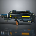 Futuristic Sci Fi Gun With Black Body Yellow Accents And Modern Design Details
