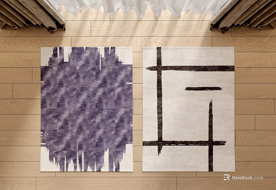 Modern Square Rugs With Purple Abstract Pattern And Black Geometric Design 3d model
